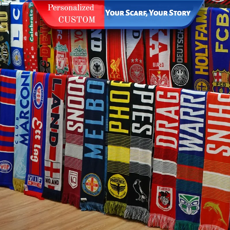 multicolor woven football club scarf on white background - custom color & size accepted