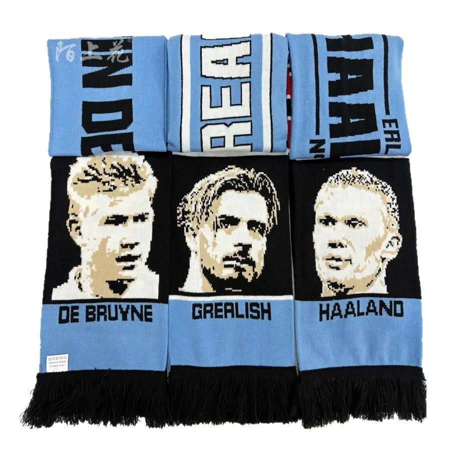 multicolor football scarf low moq custom on white background - bulk order discount available