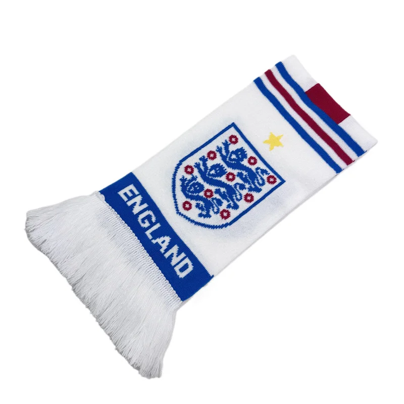 striped red knitted football club scarf on white background - purchase wholesale MOQ 100pcs