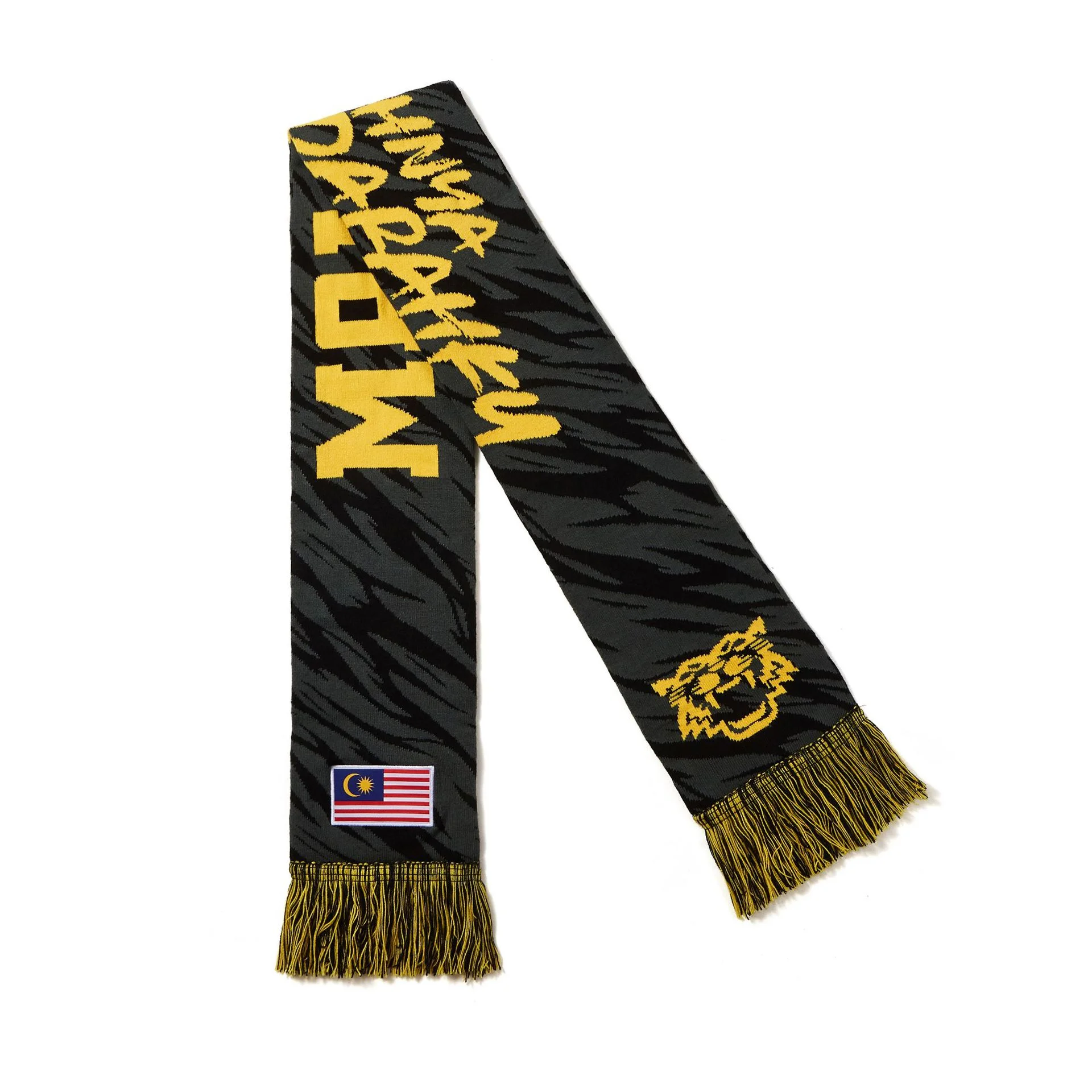 black white knitted club scarf with fringe on white background - request RFQ factory direct