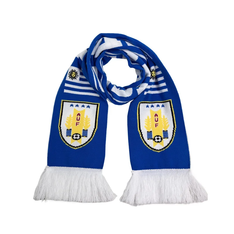 striped blue striped jacquard football fan scarf on white background