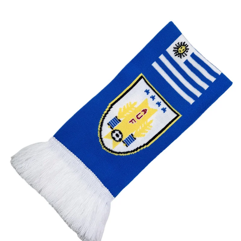 striped red knitted football club scarf on white background - BSCI certified manufacturer