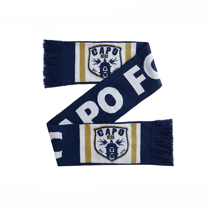 striped red double-sided football scarf on white background - 25-day bulk production