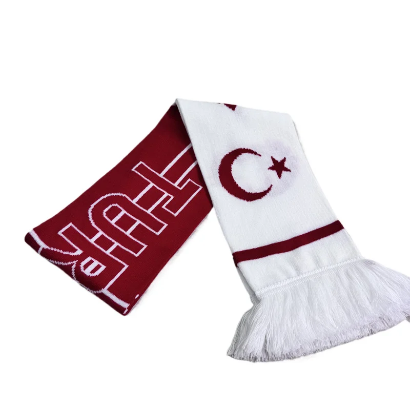 red white jacquard team colors scarf on white background - private label wholesale