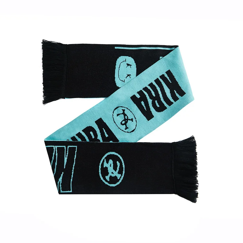 red black private label football scarf on white background - B2B wholesale inquiry welcome