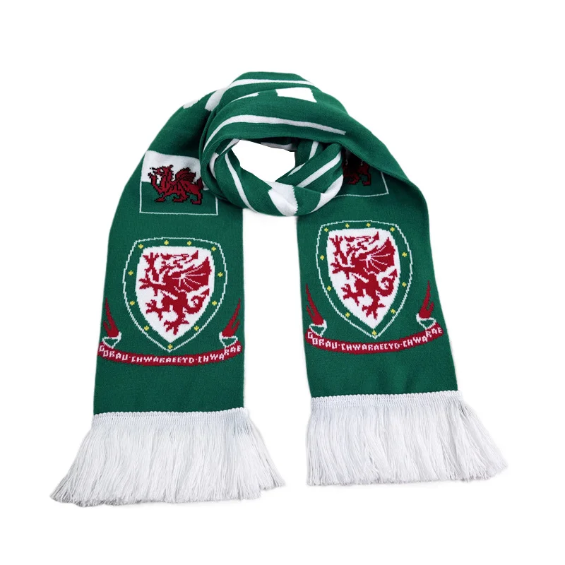 striped red football scarf corporate gift on white background - B2B wholesale inquiry welcome