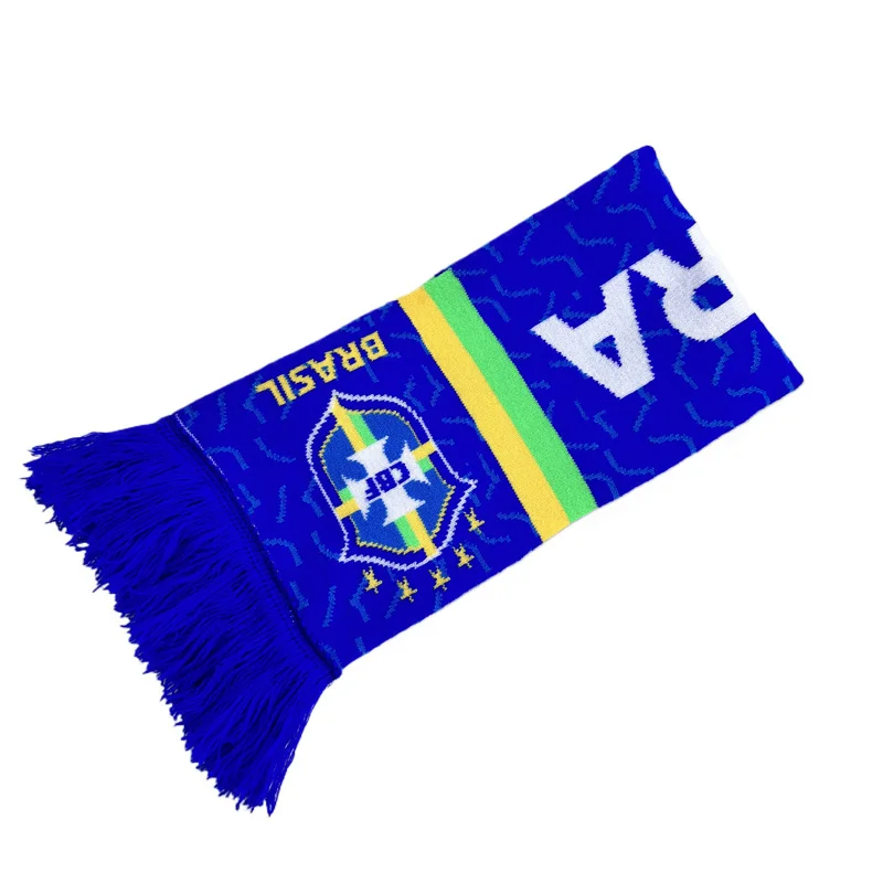 black gold striped jacquard football fan scarf on white background - buy wholesale direct from manufacturer