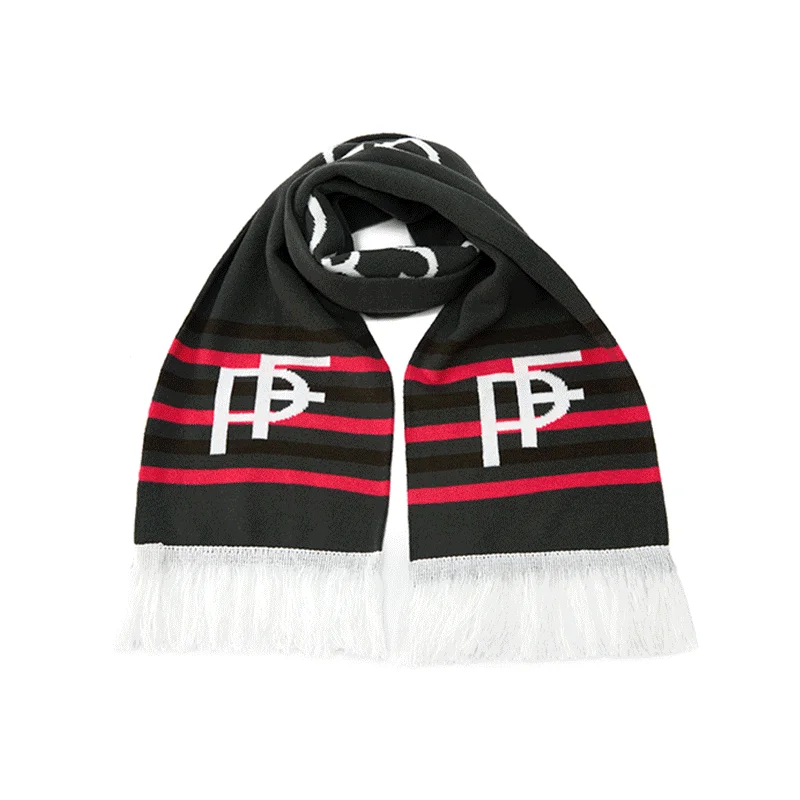 red white fringe football fan scarf on white background - B2B wholesale inquiry welcome