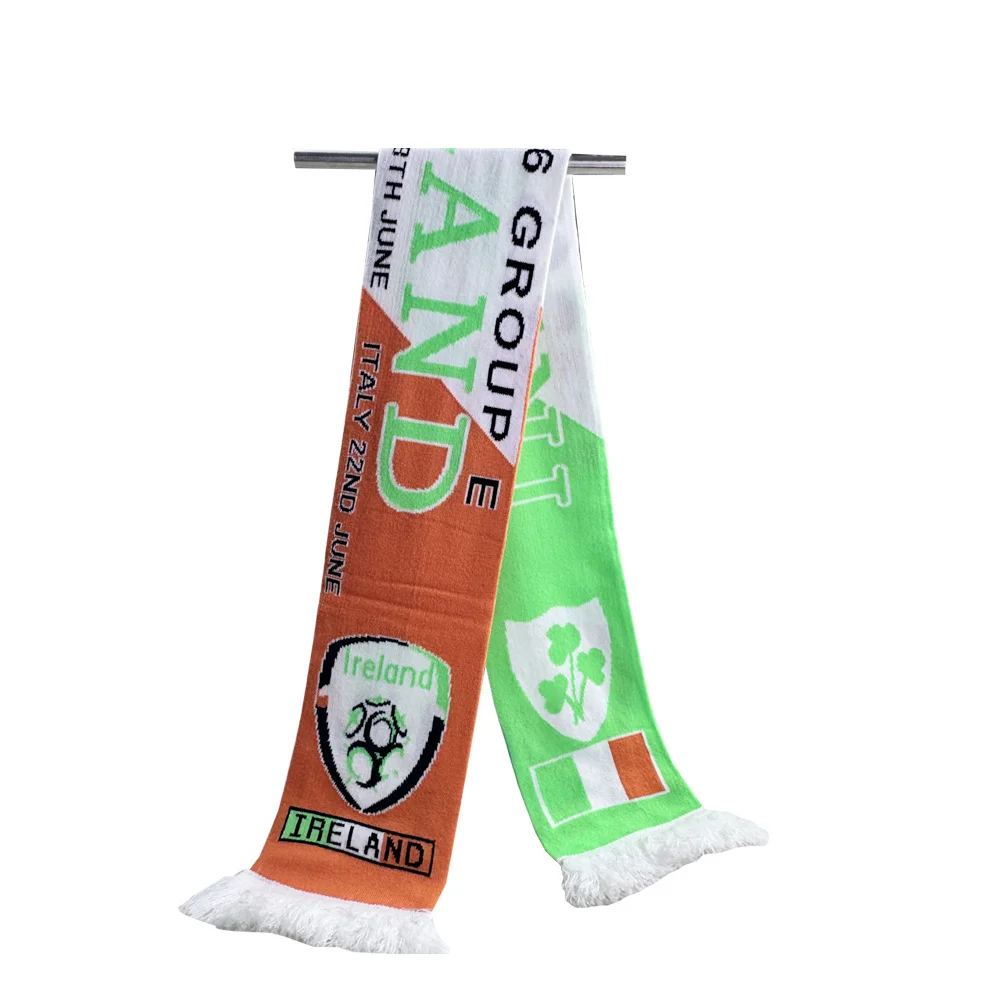green gold winter football fan scarf on white background - order in bulk factory price