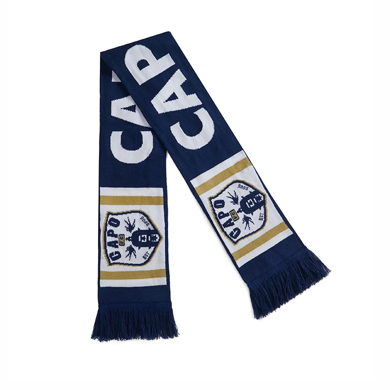 blue white striped football club scarf on white background