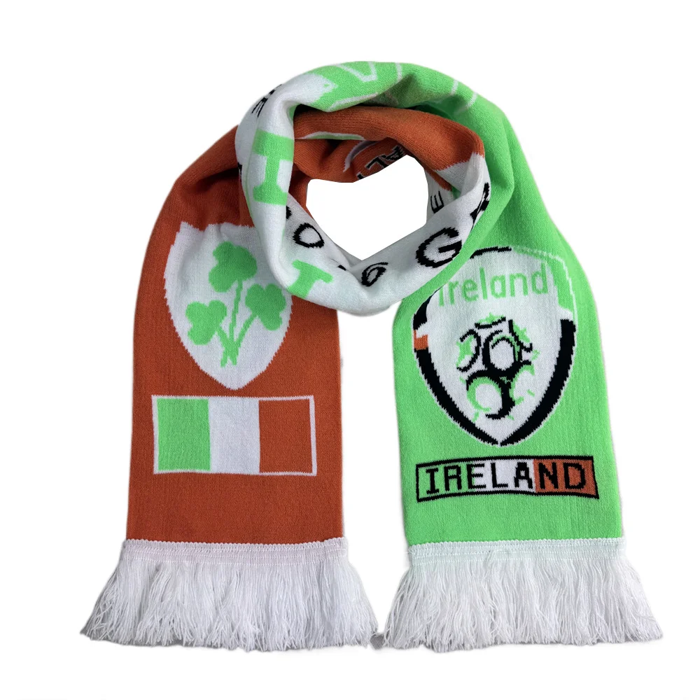 striped blue jacquard football scarf striped on white background - stadium gift shop wholesale