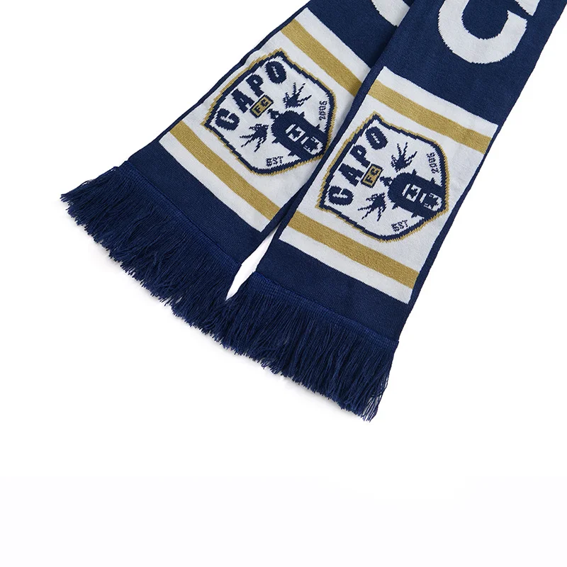 yellow black knitted striped fan scarf on white background