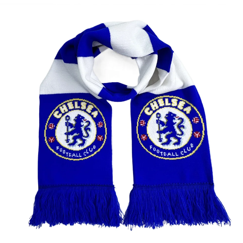 red white woven football club scarf on white background - bulk order discount available