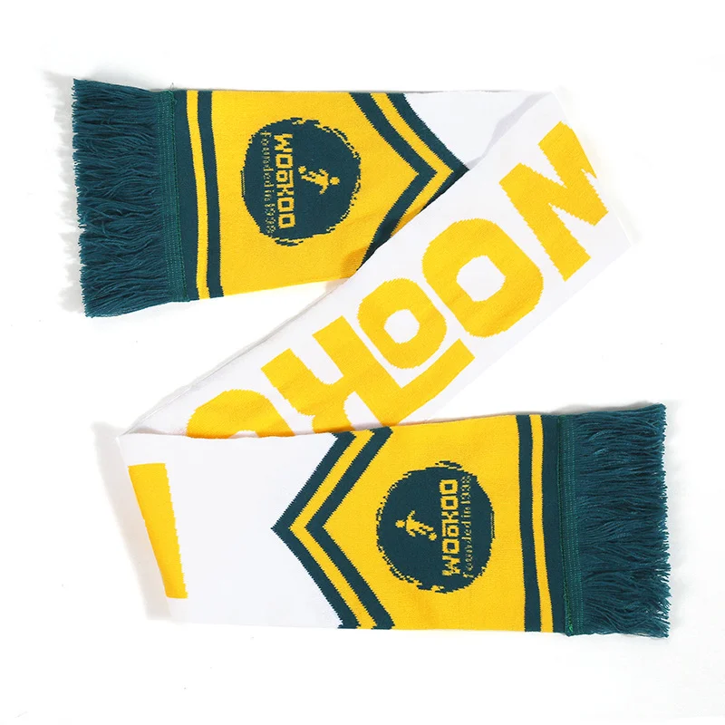 red white football scarf low moq custom on white background - football club merchandise supplier