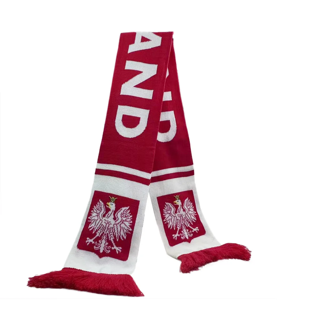 navy red woven football fan scarf on white background - ODM OEM service available