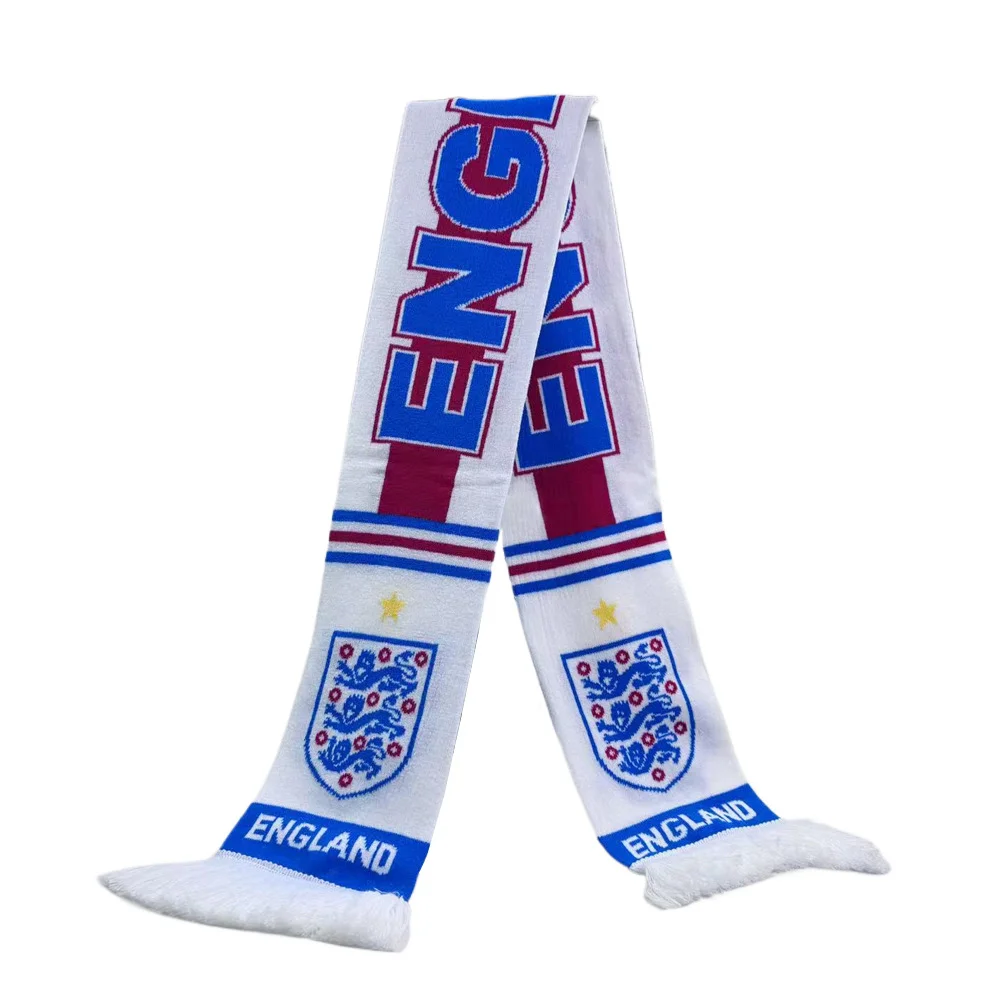 blue white double-sided football scarf on white background - certified football scarf manufacturer China