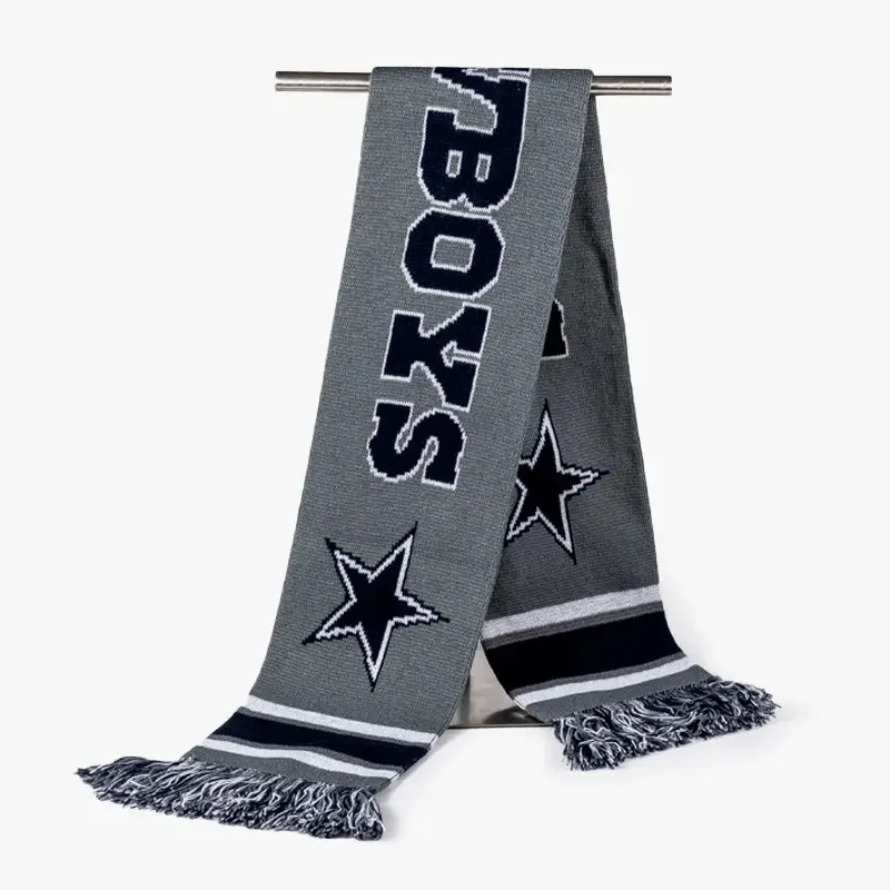 white blue private label football scarf on white background - certified football scarf manufacturer China
