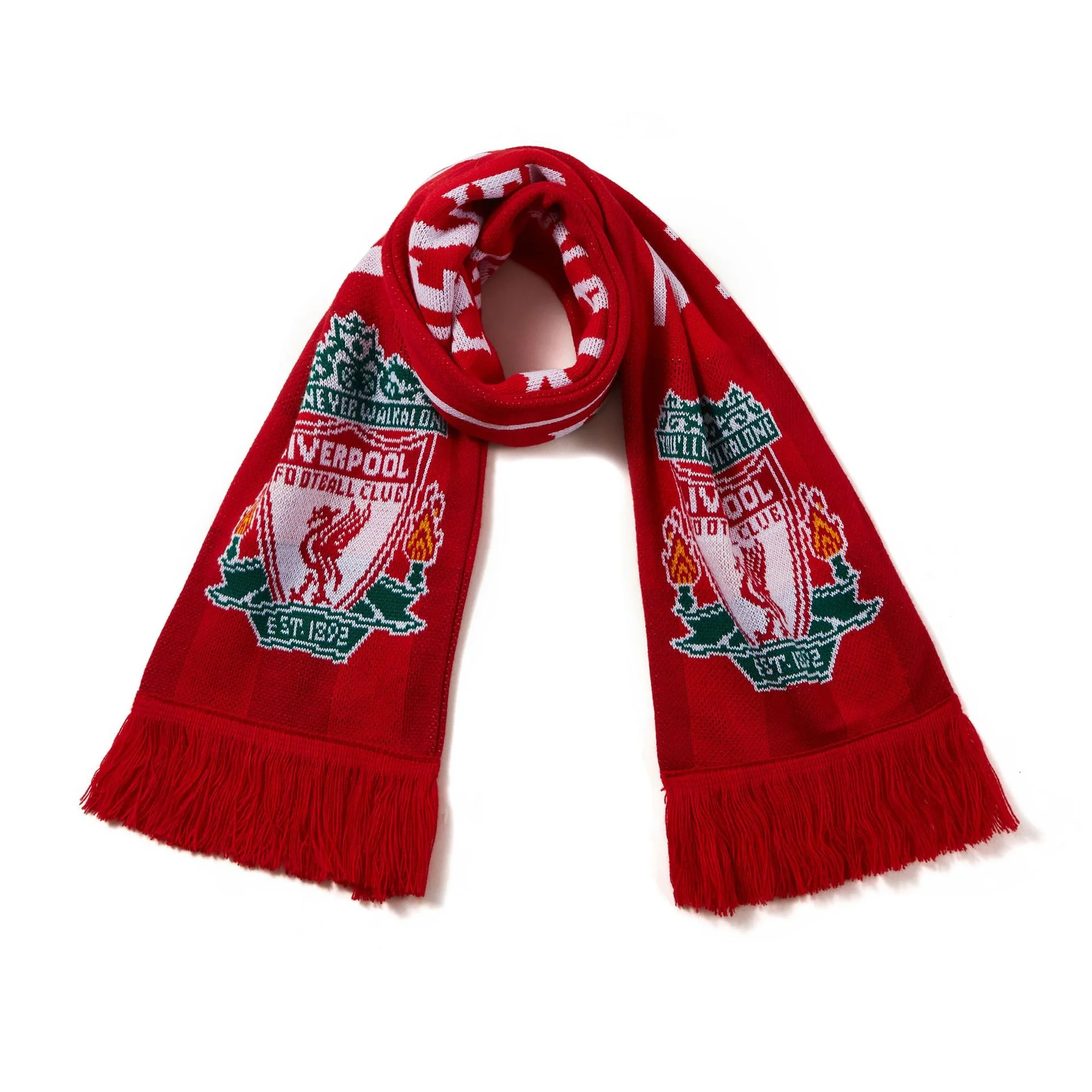 white blue football scarf with club logo on white background - wholesale price for Europe buyers - MOQ 100pcs
