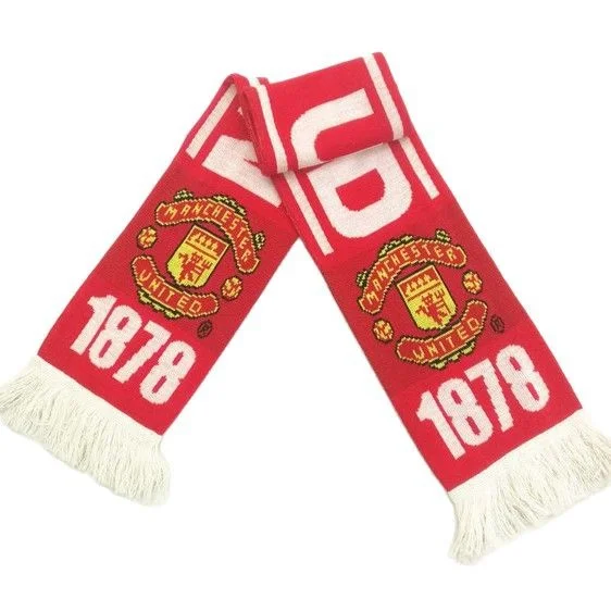 white blue woven football club scarf on white background - order in bulk factory price