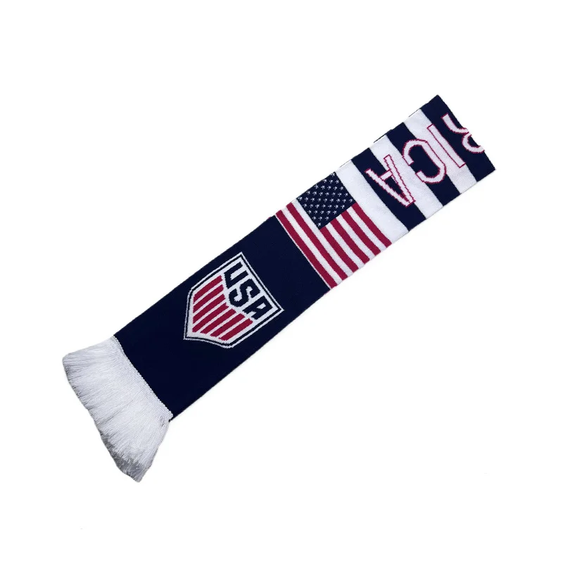 navy red acrylic football scarf wholesale on white background - custom packaging accepted