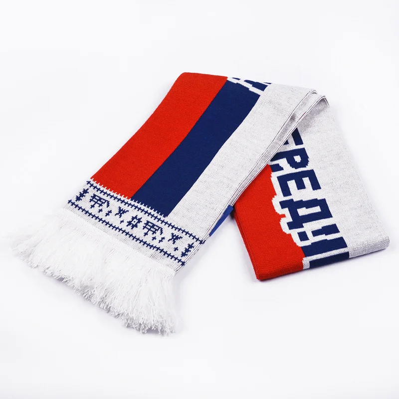 white blue football club merchandise scarf on white background - wholesale purchase inquiry welcome