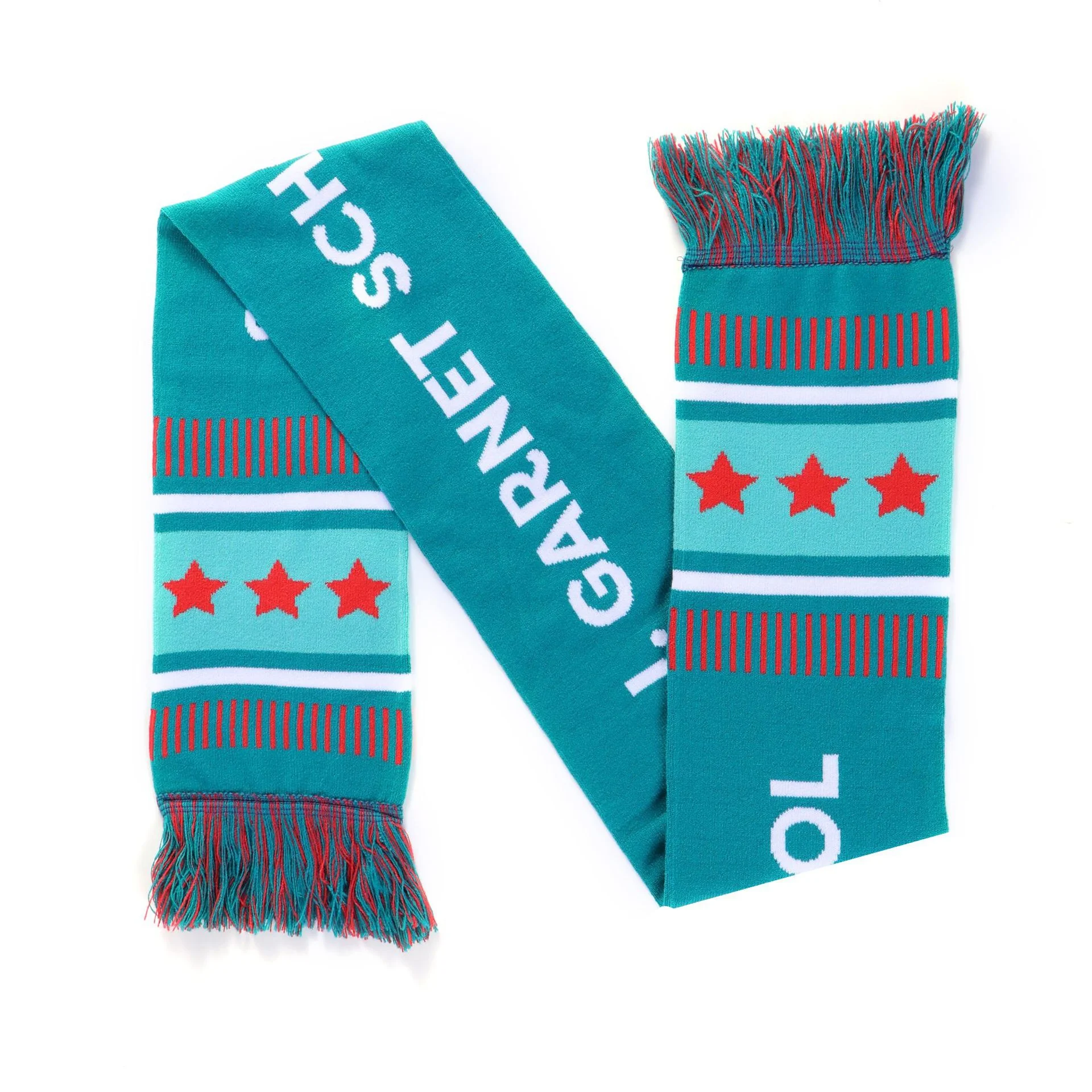 green white reversible football club scarf on white background