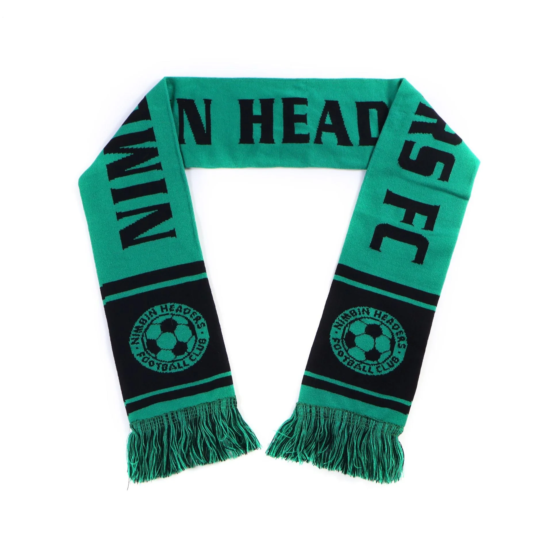 red black knitted club scarf with fringe on white background - B2B wholesale inquiry welcome