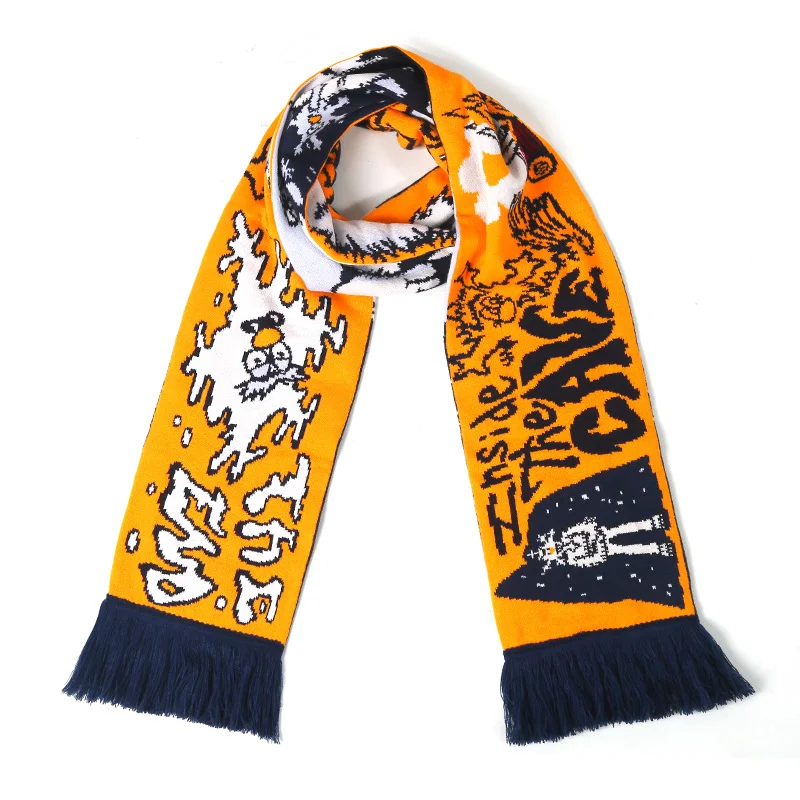 white blue knitted striped fan scarf on white background - purchase wholesale MOQ 100pcs