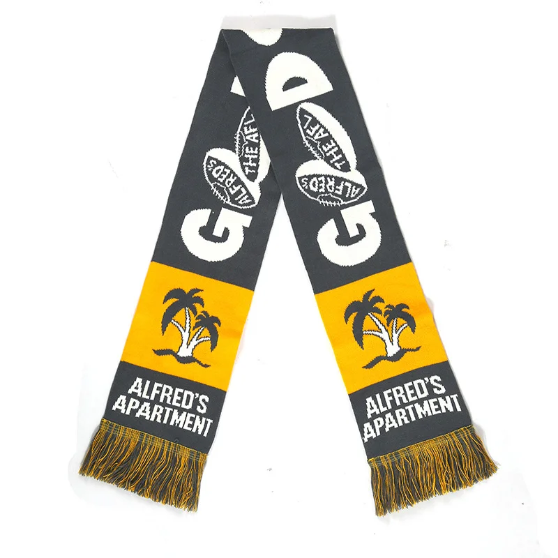 blue white football scarf low moq custom on white background - purchase wholesale MOQ 100pcs