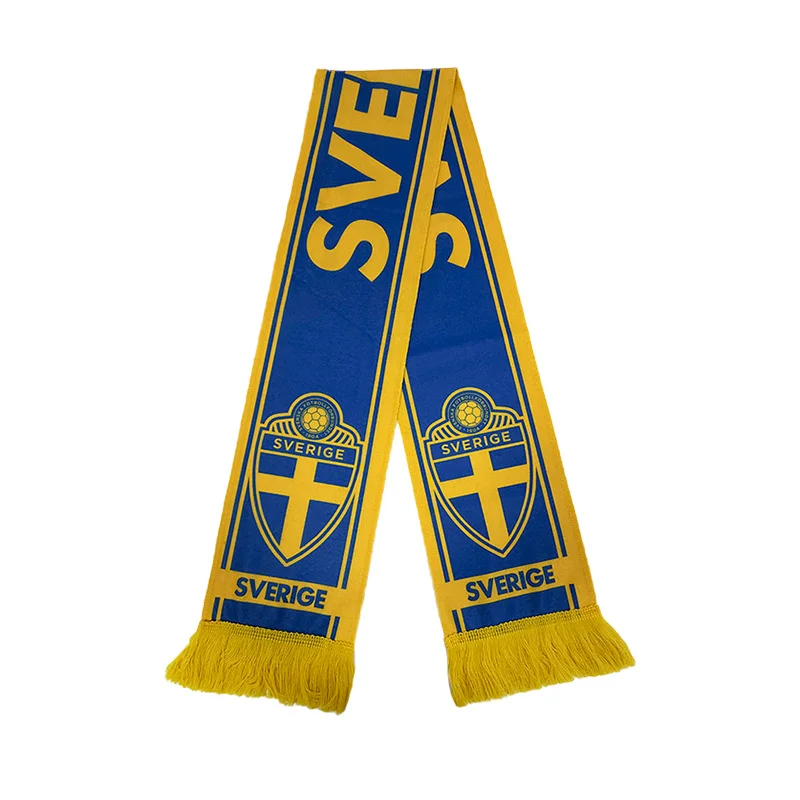 navy white striped jacquard football fan scarf on white background - bulk order discount available
