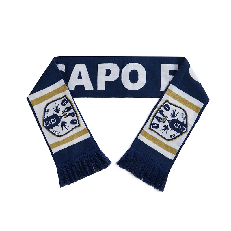 yellow black custom logo football fan scarf on white background - low MOQ custom order