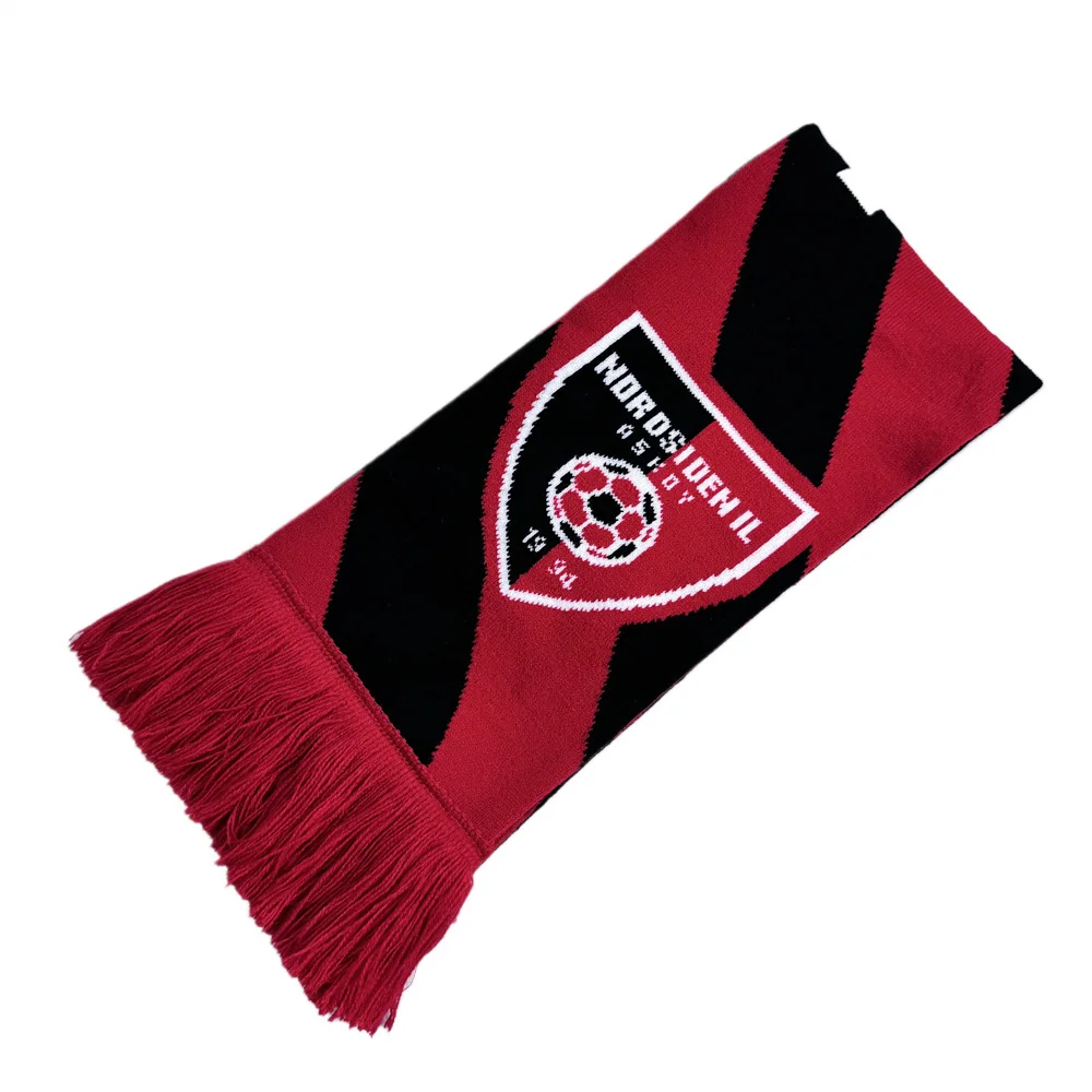black gold knitted club scarf with fringe on white background - low MOQ custom order