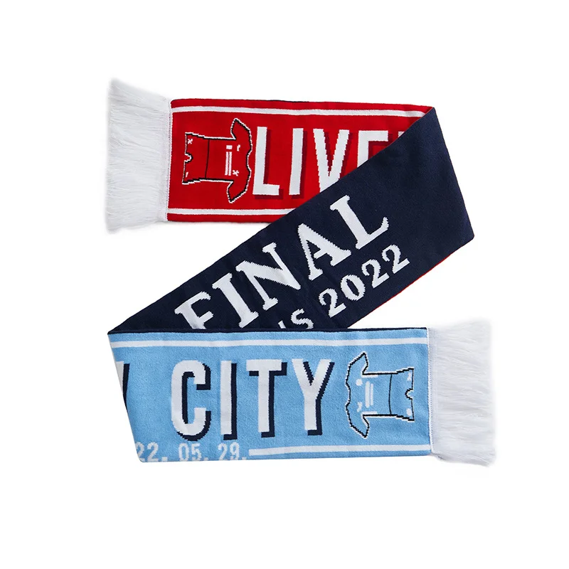 green gold striped acrylic football scarf on white background