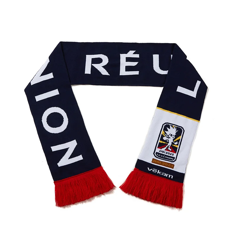 green gold fringe football fan scarf on white background - free sample on request